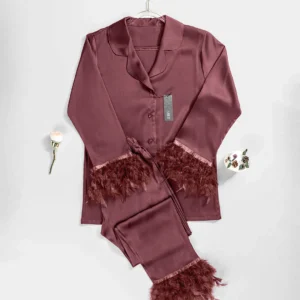 بيجاما قطعتين ساتان زرار